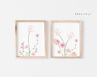 Watercolor Floral Handprint Bouquet | DIY Baby Handprint Art Set | DIY Children's Craft | Gift for Parents | Instant Download | 8' x 10'