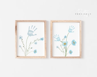 Watercolor Blue Poppy Handprint Art | Keepsake Gift for Parents | Floral Children's Craft | Gift for Parents | Instant Download | 8' x 10'