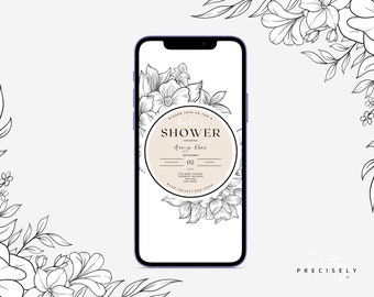Minimal Floral Baby Shower E-vite | Floral Outline Digital Invitation | Floral Baby Shower | Electronic Invitation