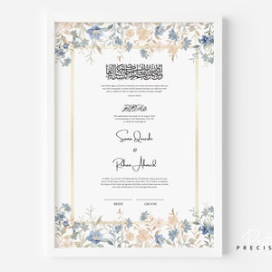 Floral Nikah Nama | Watercolor Floral Islamic Wedding Contract | Template | Muslim Wedding Keepsake | Printable Nikkah Contract