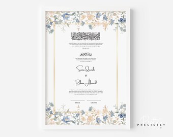 Floral Nikah Nama | Watercolor Floral Islamic Wedding Contract | Template | Muslim Wedding Keepsake | Printable Nikkah Contract