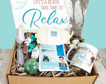 Relaxing Beach theme spa gift, Tropical scented gift box, Beach spa box, Self care spa gift, Valentines gift for her, Valentine's day gift