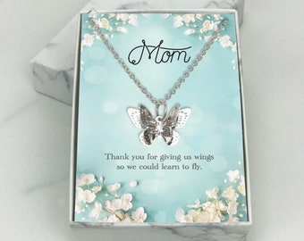Mom Valentine's day gift, Mom Necklace, Butterfly Necklace for mom, Mom Gift, Silver Butterfly necklace, Easter gift Birthday gift from kids