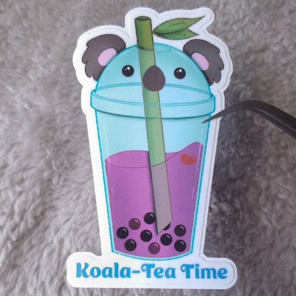 3" Koala-Tea Time Glossy Vinyl Sticker | Cute Koala Boba Sticker | Laptop, Notebook Sticker | Laminated Stickers, Water-Resistant