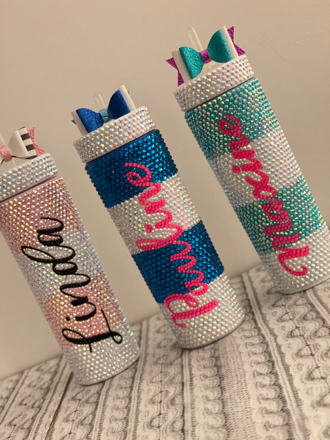 Personalised Rhinestone tumbler with matching bow Etsy