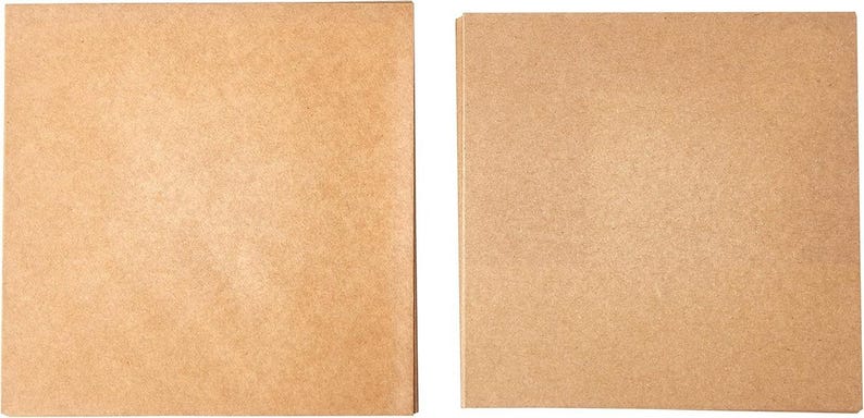 May include: Two square, light brown cardboard sheets are displayed side-by-side against a white background. The cardboard has a textured surface and a natural, earthy tone. The sheets are evenly lit, showcasing their simple, clean design.