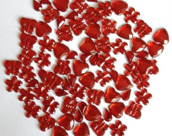 Pack of  80 Red Flower/Teardrop/Butterfly/Heart Gemstone Craft Embellishments