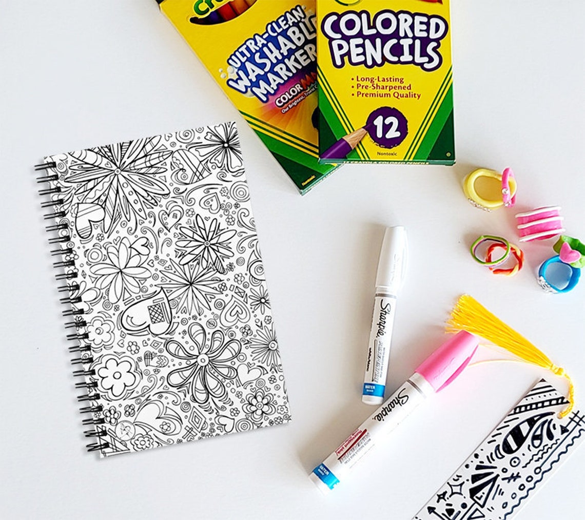 Fun Spiral Notebook for Coloring Doodle Florals I Etsy
