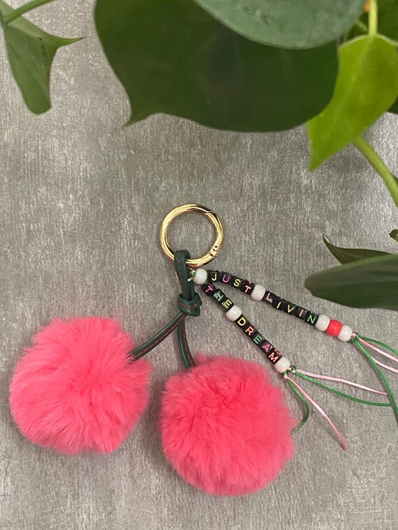 Custom Pearl Pom Pom Keychain Letter Initial Keychain Pom 