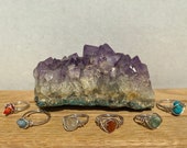 genuine gemstone rings crystal wire-wrapped rings sterling silver handmade healing stones