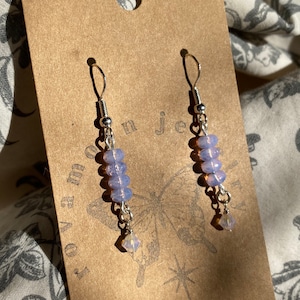 light purple opal and swarovski bead dangle earrings made with sterling silver | handmade & sustainable | unique wedding earrings