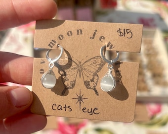 Créoles fantaisie oeil de chat en argent sterling avec pierres précieuses