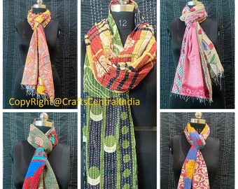 Wholesale Lot 5 Pc Vintage Cotton Indian Kantha Scarf Scarves Stole Bohemian Hippie Handmade Bohemian Scarves ( Assorted Colors )