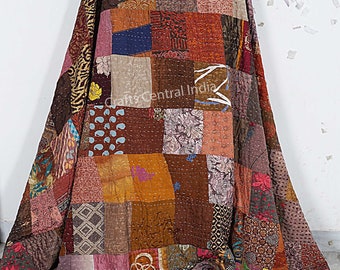 Vintage Handmade Kantha Quilt, Sari Coverlet, Sundance Kantha Throw Recycle Fabric Patchwork Quilts