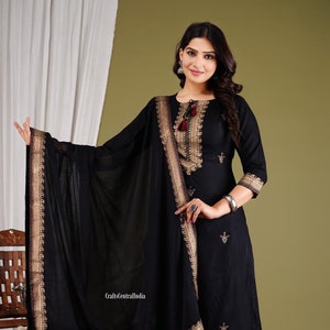 パーティーウェアデザイナー Salwar Kamiez ドゥパッタ刺繍ワーククルタパラッツォセット 3 ピースパキスタンドレスボリウッドドレス