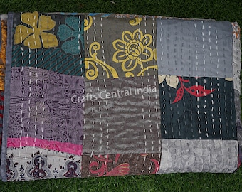 Colcha de retazos bohemia, colcha Kantha, colchas Vintage hechas a mano, ropa de cama tamaño king Boho, manta, colcha