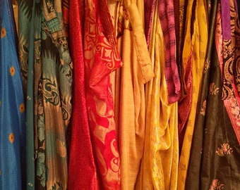 5 PC Lot Indian Vintage Silk Skirts Bohemian Women Flamenco Hippie Summer Dress