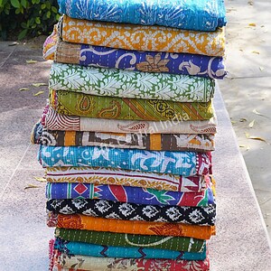 Quilts for sale, Twin size quilts, Cotton Kantha Quilt, Home & Decor Quilts image 2