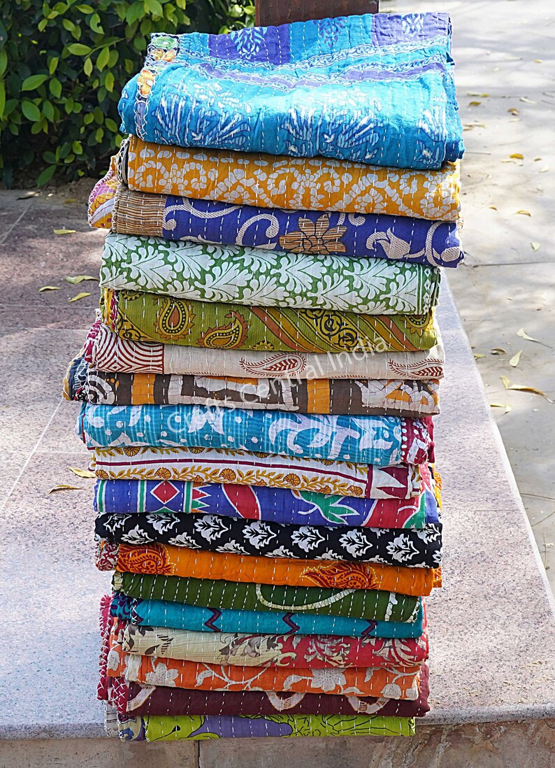 Quilts for sale, Twin size quilts, Cotton Kantha Quilt, Home & Decor Quilts image 2