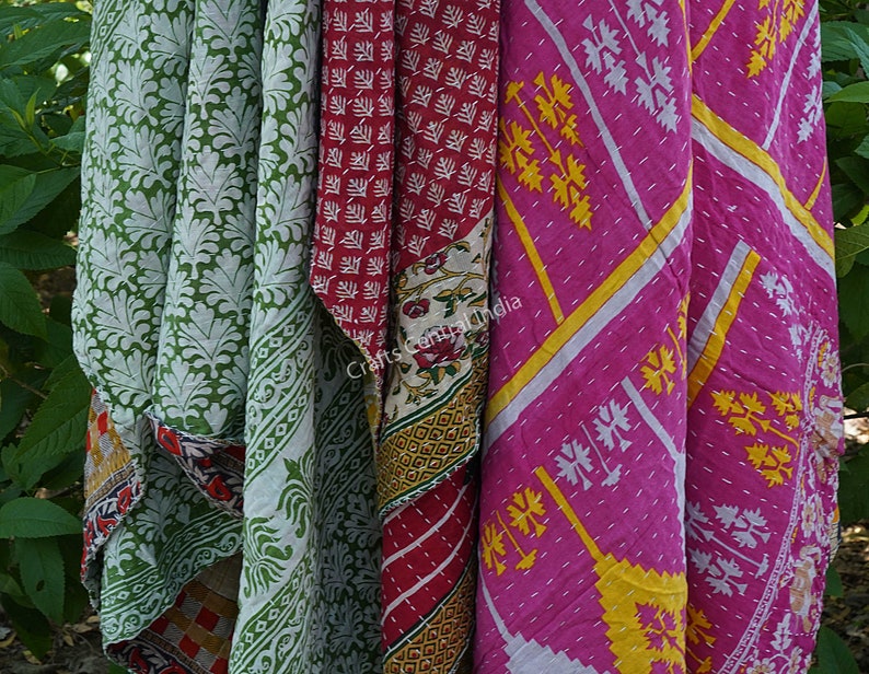 Quilts for sale, Twin size quilts, Cotton Kantha Quilt, Home & Decor Quilts image 10