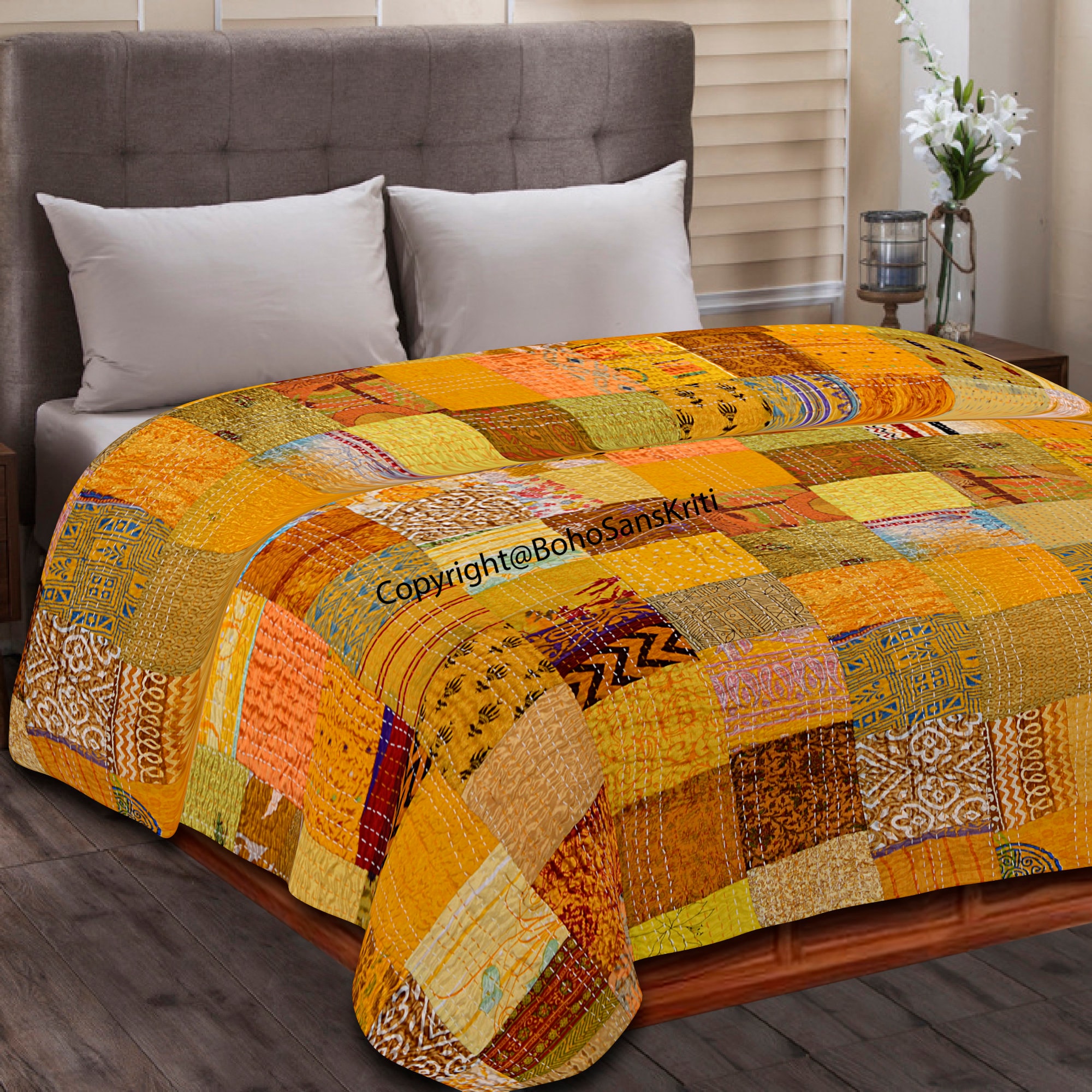 Kantha Quilt Silk Handmade Patchwork Vintage King/ Twin Size Etsy