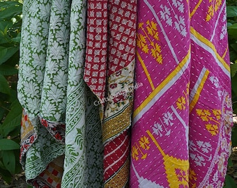 Lote al por mayor de colcha Kantha vintage india hecha a mano, manta reversible, cubrecama, tela de algodón, estilo bohemio.