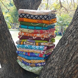 Quilts for sale, Twin size quilts, Cotton Kantha Quilt, Home & Decor Quilts image 6