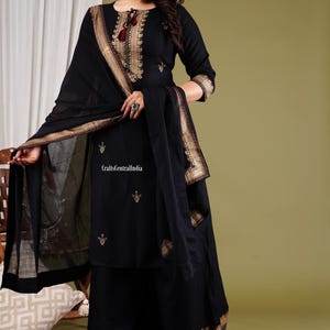Floral Printed Cotton Straight Kurti Set Traditional Wear Kurti Pant With Dupatta Set Readymade 3 Piece Salwar Kameez Dress Gift For Her image 2