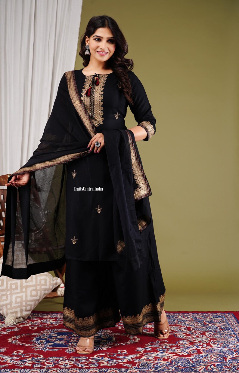 Floral Printed Cotton Straight Kurti Set Traditional Wear Kurti Pant With Dupatta Set Readymade 3 Piece Salwar Kameez Dress Gift For Her image 2