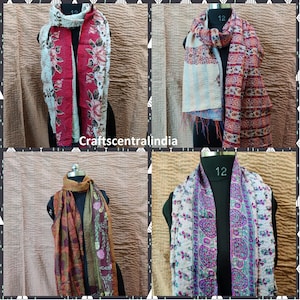 Pack Of 5 Pcs Fine Quality Silk Indian Kantha Scarf Scarves Stole Bohemian Hippie Handmade Bohemian Scarves Scarf ( Assorted Colors )