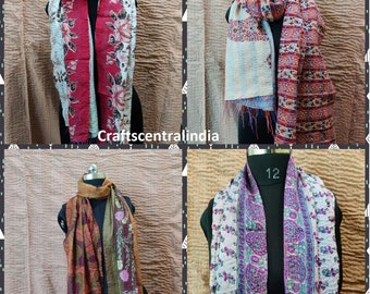 Pack Of 5 Pcs Fine Quality Silk Indian Kantha Scarf Scarves Stole Bohemian Hippie Handmade Bohemian Scarves Scarf (Assorted Colors)