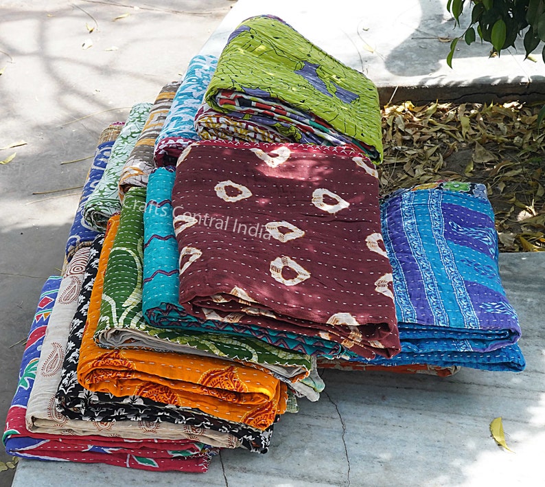 Quilts for sale, Twin size quilts, Cotton Kantha Quilt, Home & Decor Quilts image 7