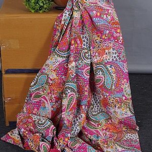 Large Selection : Cotton Kantha Indian Quilts Throw Bedspread Handmade Bedding Blanket Hippie Twin Size Paisley Coverlets Boho Hand Quilts