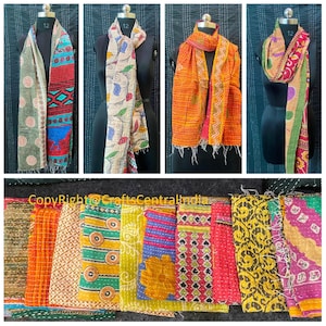 Bufandas reversibles de algodón kantha estilo pareo de playa, estilo bohemio vintage, para cubrir el cuello.