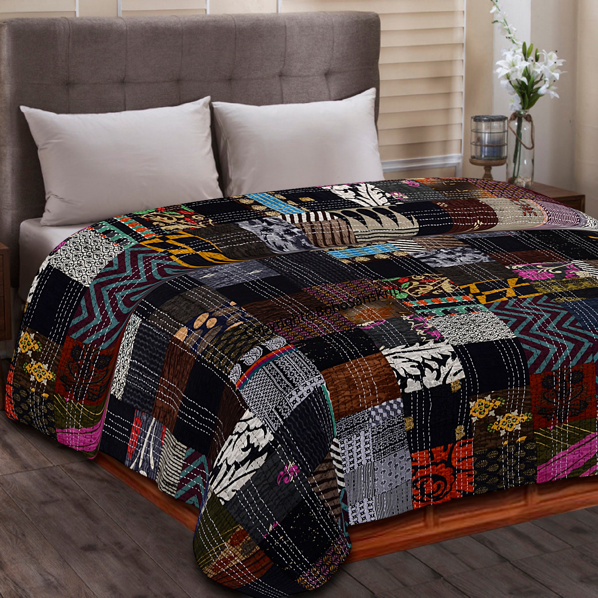 Bohemian Quilts for Sale Patchwork Quilt Kantha Quilt Handmade Etsy