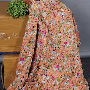 Beautiful Floral Print kantha quilt Indian kantha quilt Reversible cotton Bedding Bedspread King Size Handmade Kantha Gudari