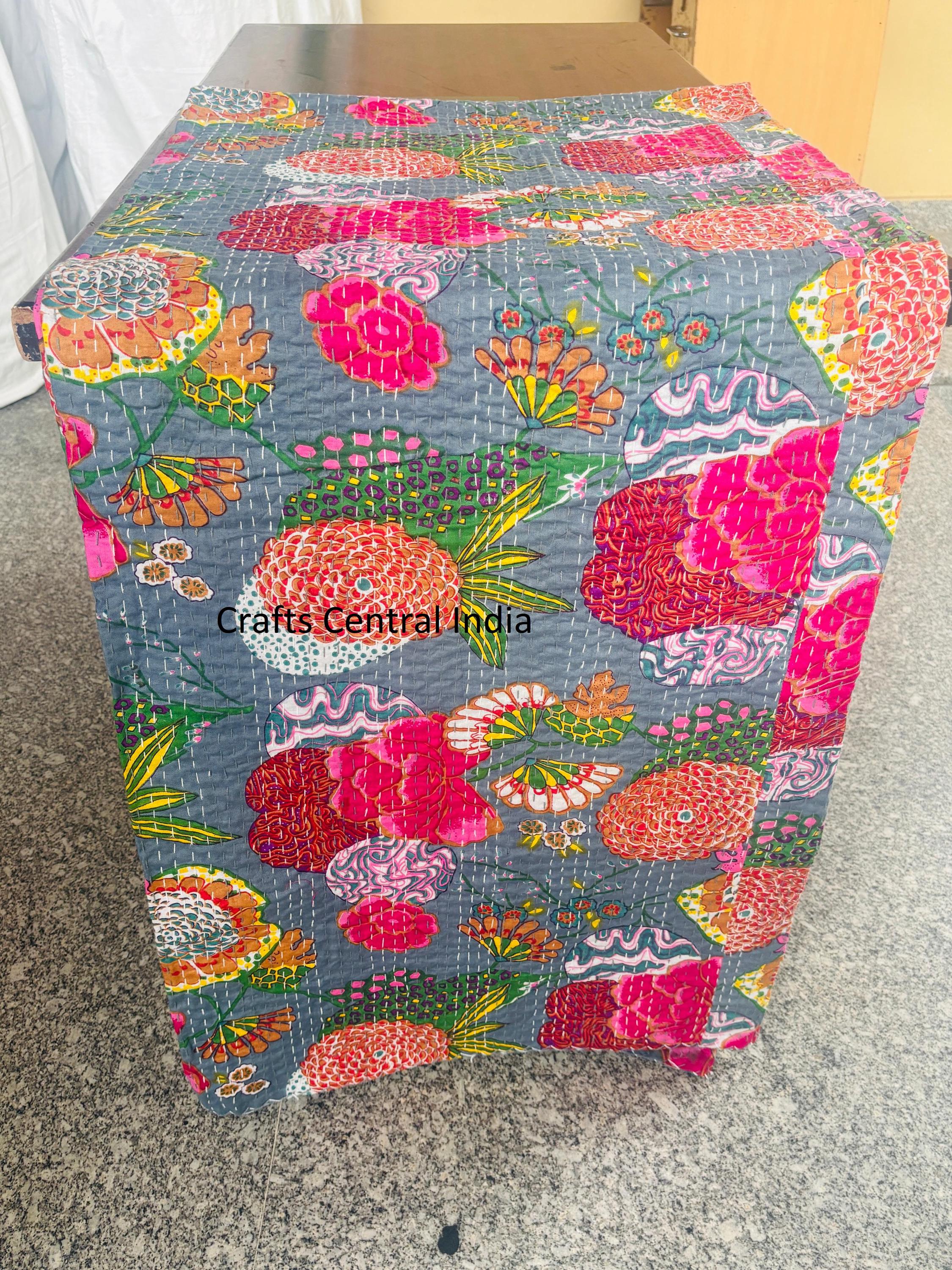 Indian Cotton Floral Kantha Quilt Boho Bedspread Ethnic Bedding Throw Handmade Bohemian King Size Quilted Coverlet Printed Quilt Reversible
