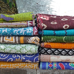 Quilts for sale, Twin size quilts, Cotton Kantha Quilt, Home & Decor Quilts image 4