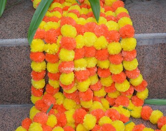 Wholesale Artificial Marigold Flower decor Garlands Artificial Flowers Strings Mehndi Decorations Vine Wedding Indian Event Decoration