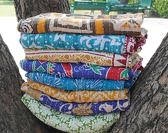 Wholesale Lot of Indian Vintage Cotton Kantha Quilts Handmade Sari Kantha Throw Blankets Sun Dance Beautiful Bohemian Bedding Blankets