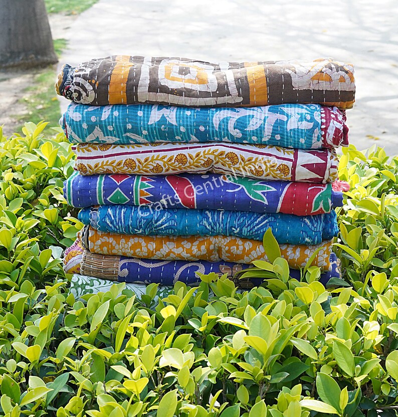 Quilts for sale, Twin size quilts, Cotton Kantha Quilt, Home & Decor Quilts image 9