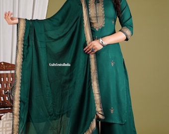 Party Wear Designer Salwar Kameez With Dupatta Embroidery Work Kurta Palazzo Set 3 Piece Pakistani Dress Bollywood Dress
