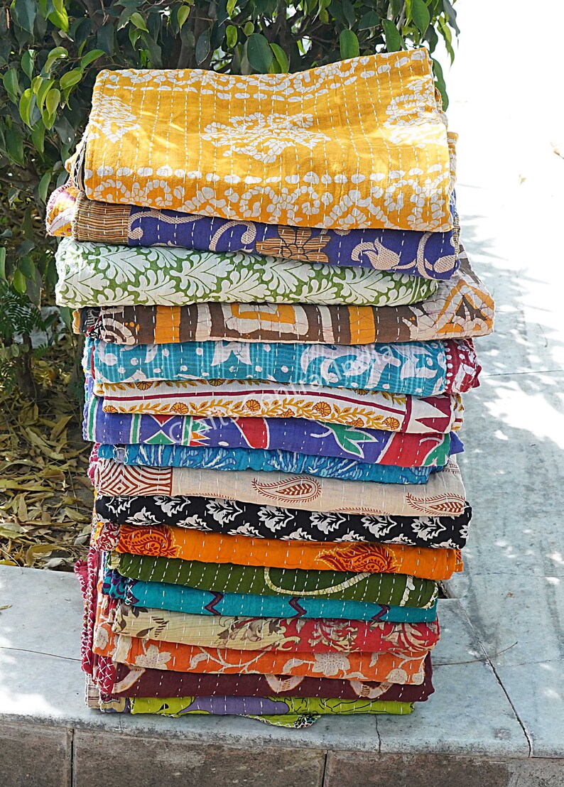 Quilts for sale, Twin size quilts, Cotton Kantha Quilt, Home & Decor Quilts image 3