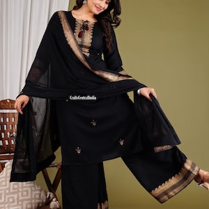 Floral Printed Cotton Straight Kurti Set Traditional Wear Kurti Pant With Dupatta Set Readymade 3 Piece Salwar Kameez Dress Gift For Her image 5