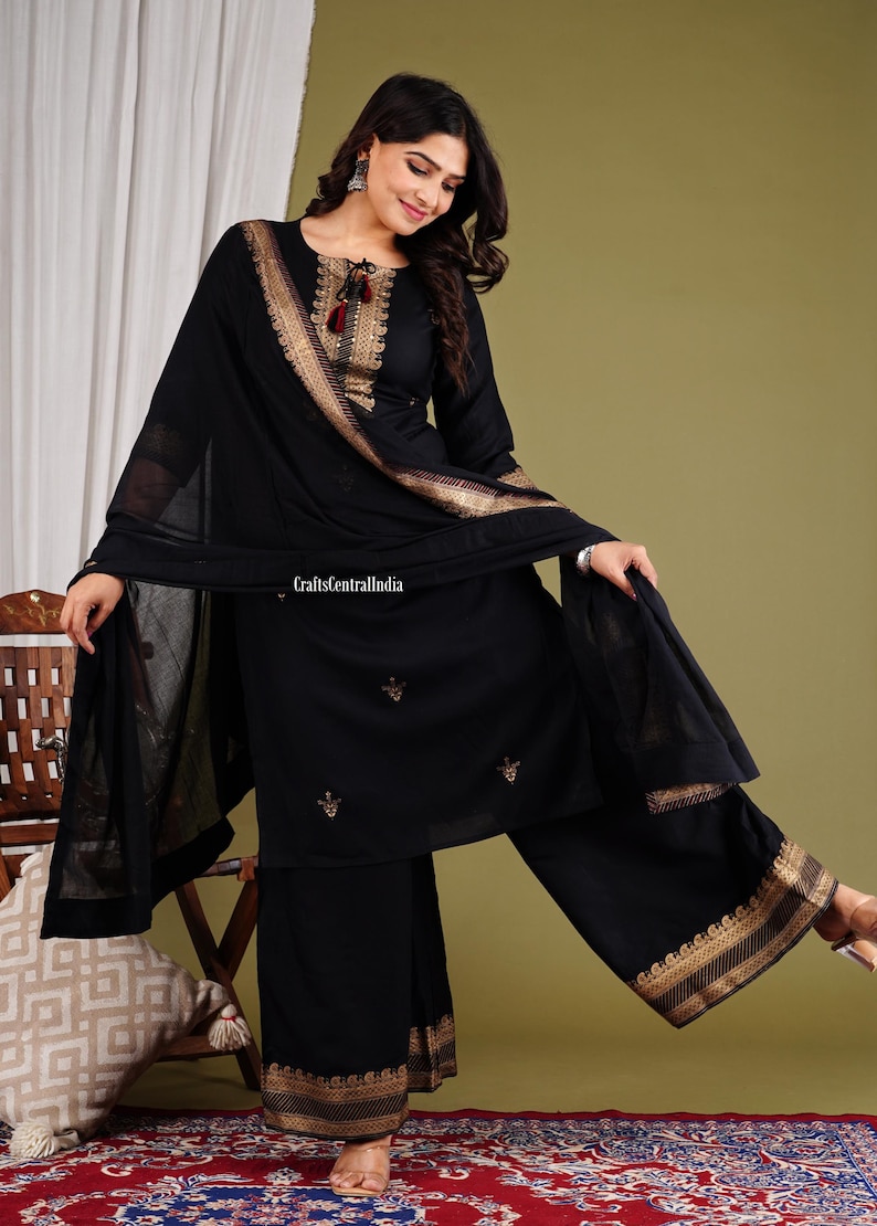 Floral Printed Cotton Straight Kurti Set Traditional Wear Kurti Pant With Dupatta Set Readymade 3 Piece Salwar Kameez Dress Gift For Her image 5