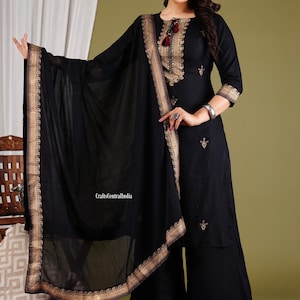 Floral Printed Cotton Straight Kurti Set Traditional Wear Kurti Pant With Dupatta Set Readymade 3 Piece Salwar Kameez Dress Gift For Her image 4