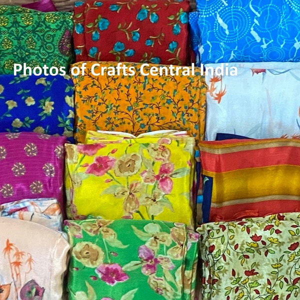 Lotto all'ingrosso Sari di seta riciclata indiana Confezione quadrata Craft Sari vintage Resti di tessuto rottami Quilting