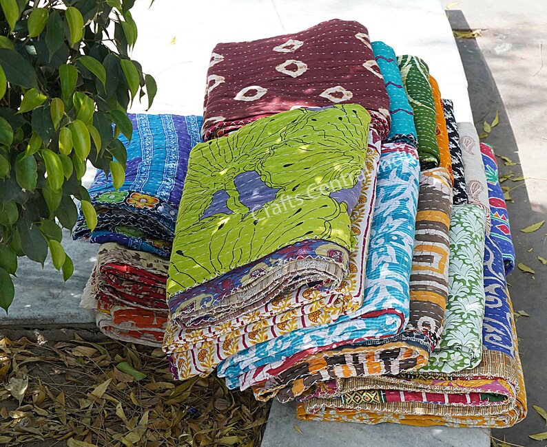 Quilts for sale, Twin size quilts, Cotton Kantha Quilt, Home & Decor Quilts image 8