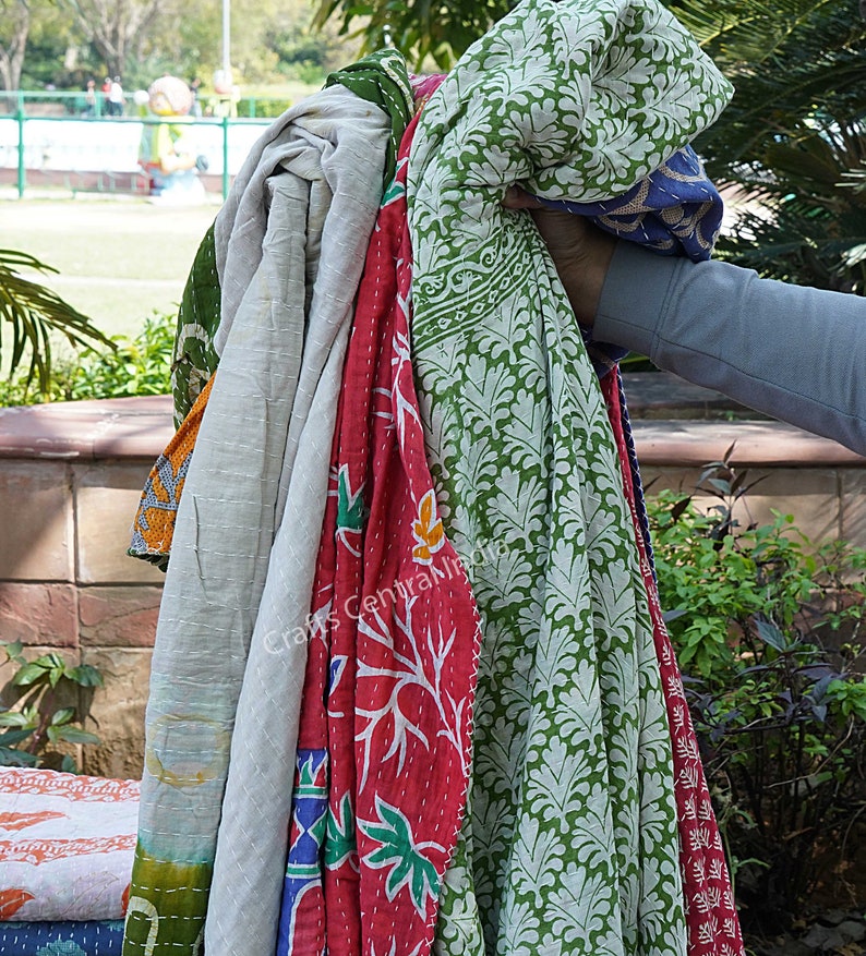 Quilts for sale, Twin size quilts, Cotton Kantha Quilt, Home & Decor Quilts image 1