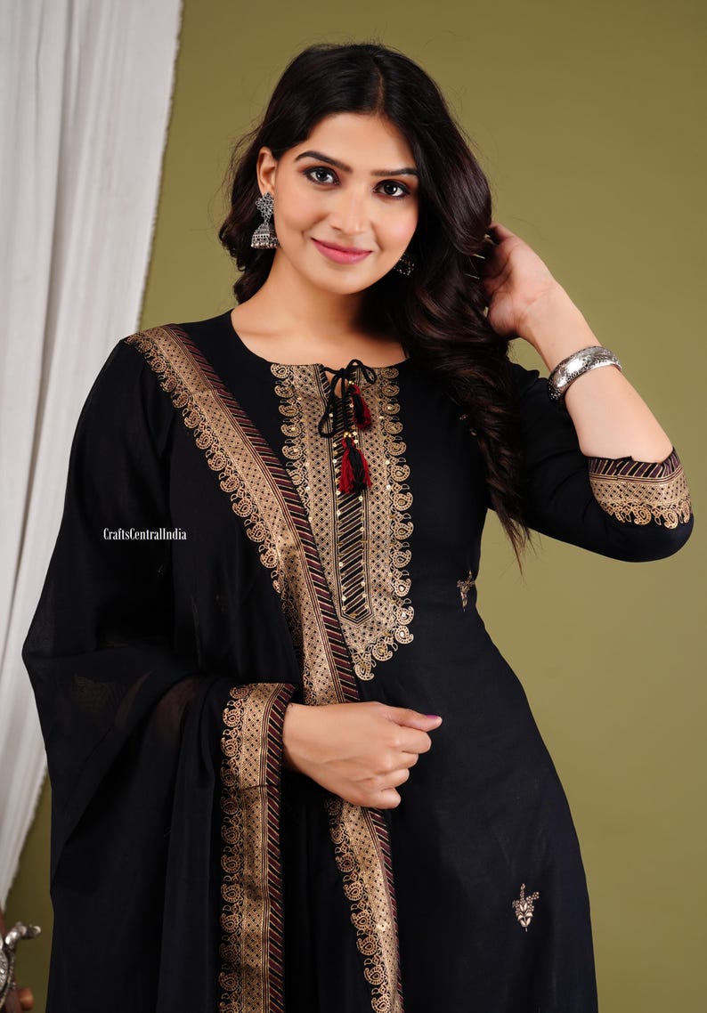 Floral Printed Cotton Straight Kurti Set Traditional Wear Kurti Pant With Dupatta Set Readymade 3 Piece Salwar Kameez Dress Gift For Her image 1